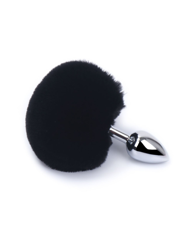 Plug anal aluminium avec pompon noir Taille S 